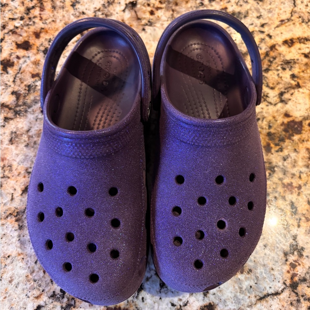 NEW Crocs Classic Glitter Clog Dark Iris Purple - Size 7 Coquette Indie